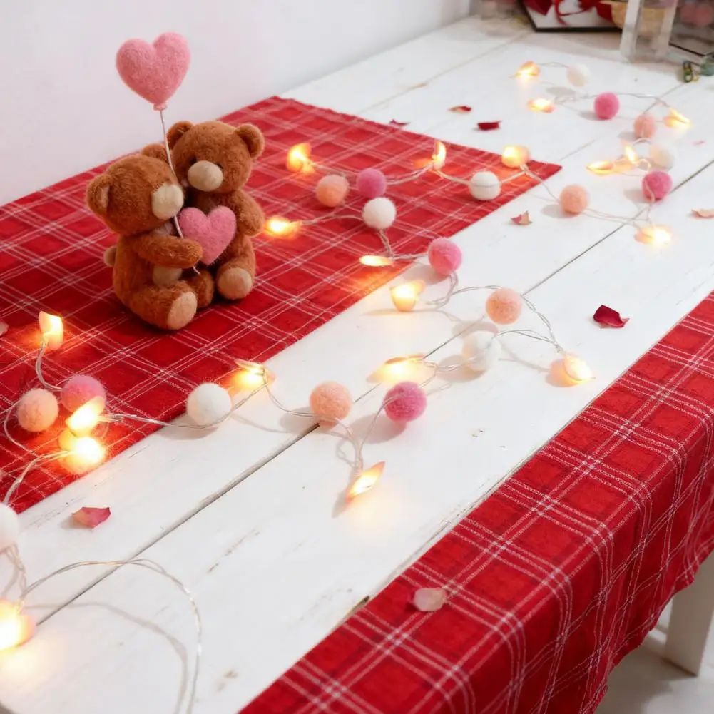 

Pom Pom String Lights Battery Operated Led Garland Led Pom Poms Fairy String Lights with 20 Pink Heart Leds Battery for Wedding