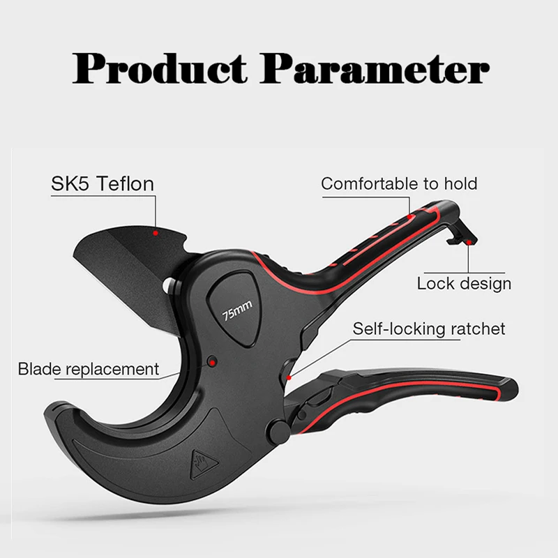 32mm 42mm 63mm 75mm Pipe Cutter SK5 Material with Treatment Ratchet PVC PU PP PE Hose Pipe Cutter Pipe Scissors Hand Tools