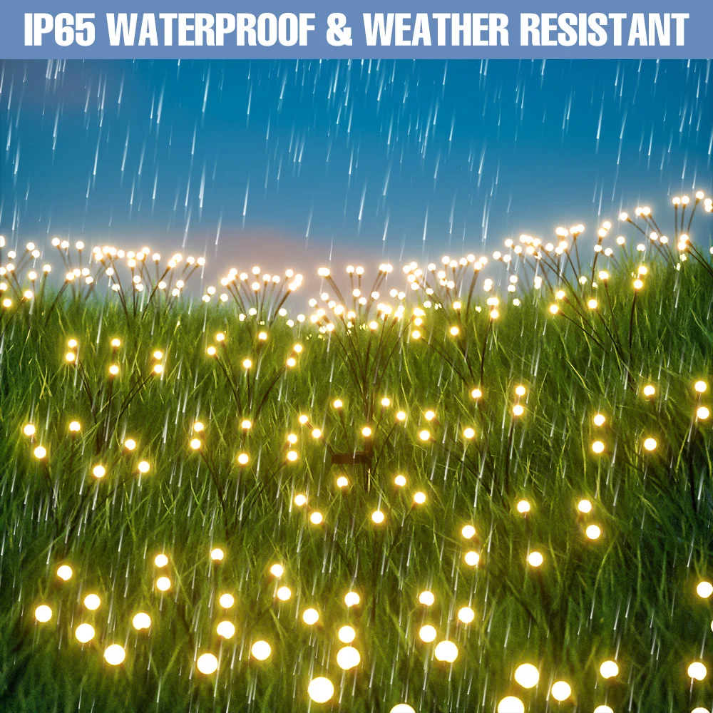 2PCS LED RGB Solar Fireflies Light Christmas Decoration Dandelion Fairy Flash Firefly Lawn Lamp Waterproof Outdoor Garden Lights