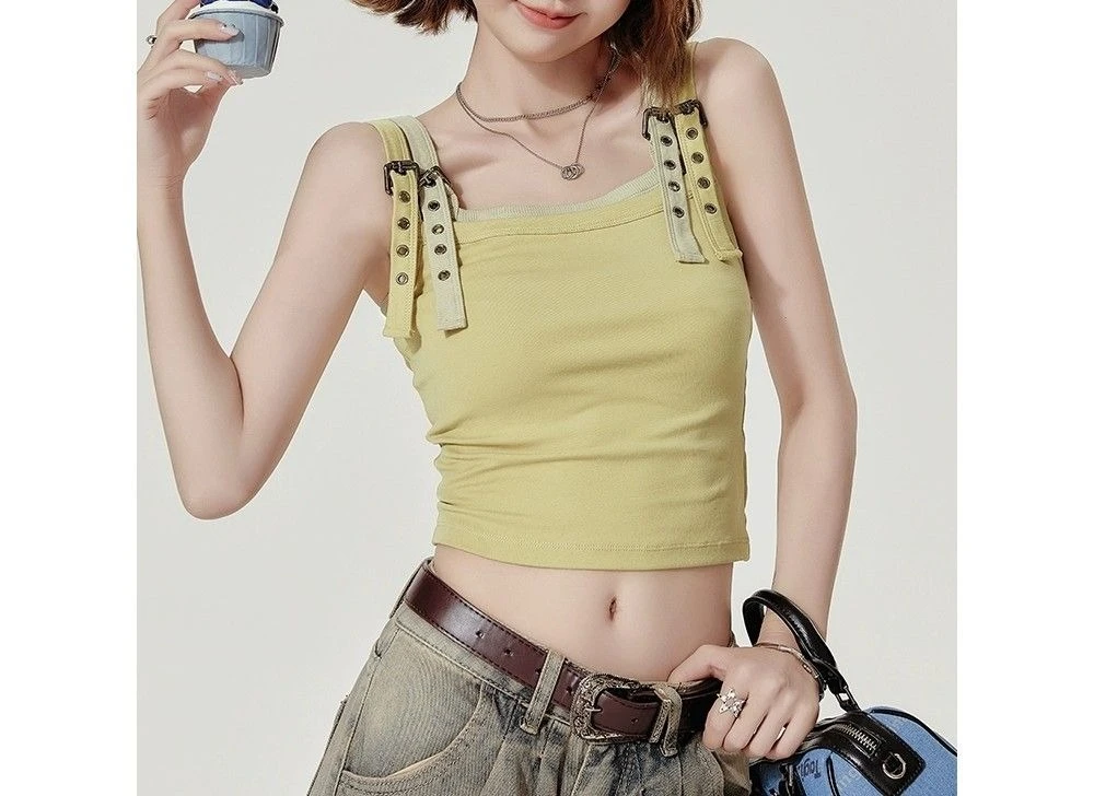 

Sexy Fake Two Piece Vest Women Summer New Slim Fit Sleeveless Top Trendy Strappy Outerwear