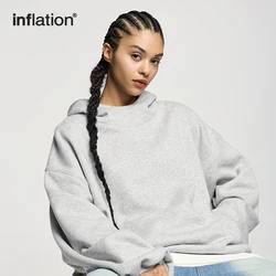 INFLATION Thermal Cropped Fleece Hoodies Unisex Winter Thick Warm High Neck Hooded Sweatshirt