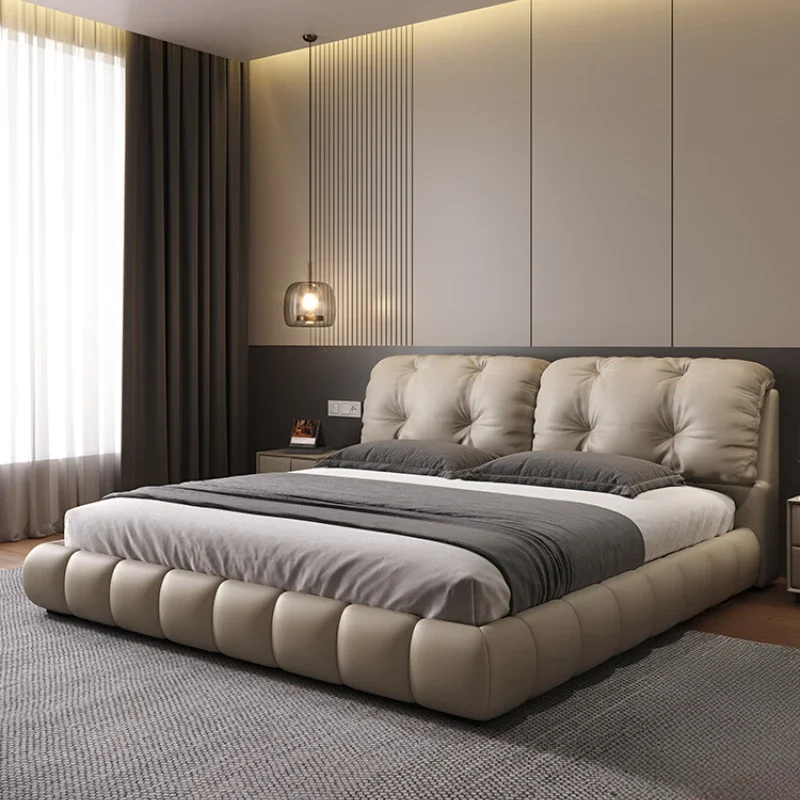 

Elegant Luxury Modern Double Bed Frame Pretty Leather Italian Villa Bed Loft Adults Cama Matrimonial Queen Bedroom Furniture Set