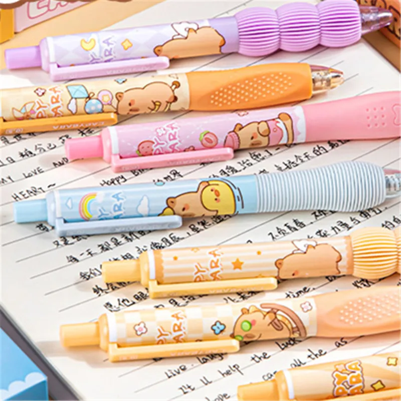 Quick-Drying Neutral Ink for Students Kids School Writing Stationery Supplies Gift Set 4Pcs Cute Cartoon Capybara Gel Pens