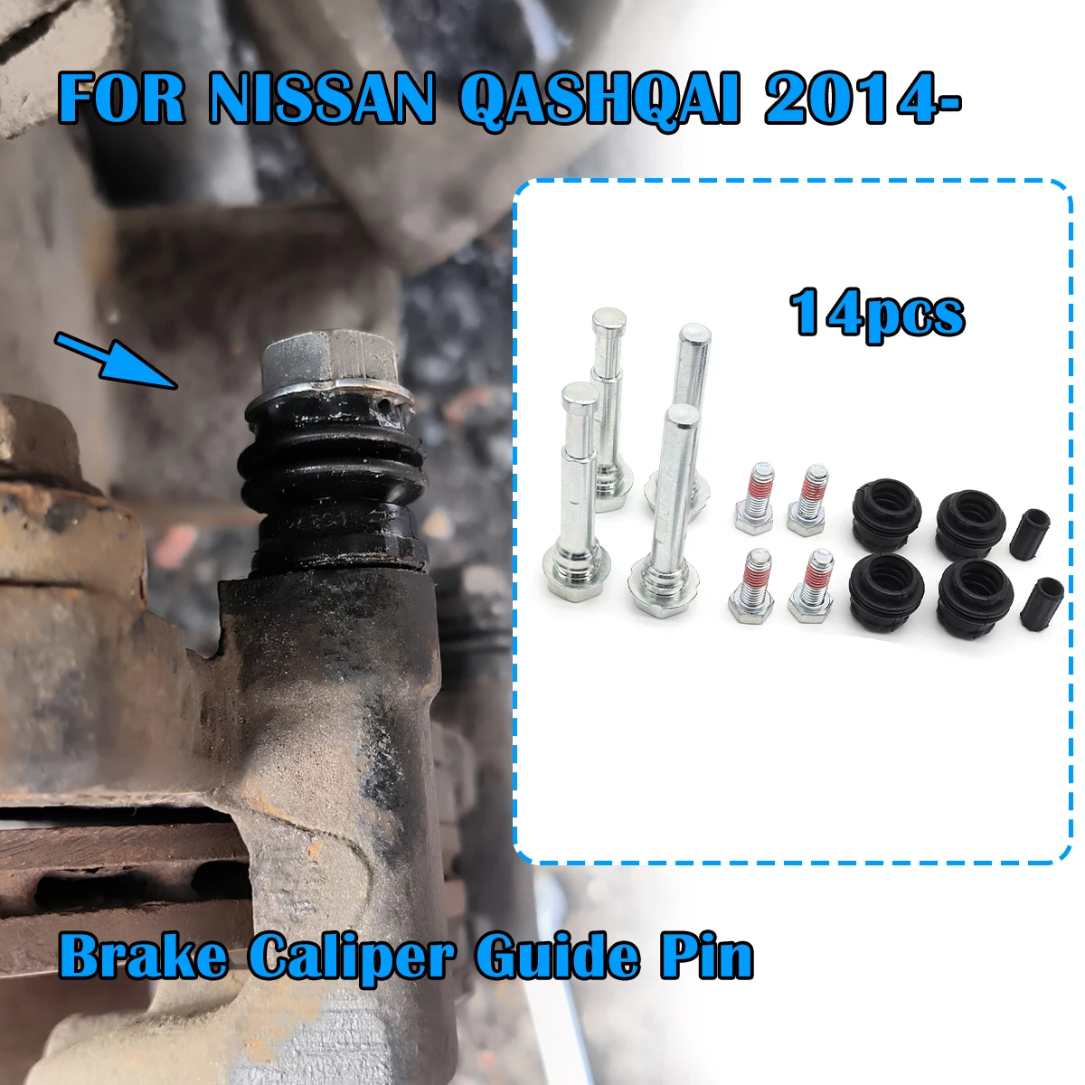 

14pcs Brake Caliper Cylinder Slider Guide Pin FOR NISSAN QASHQAI 2014- For Disc Housing Bolts Bushing Boot Seal Kit Accessories