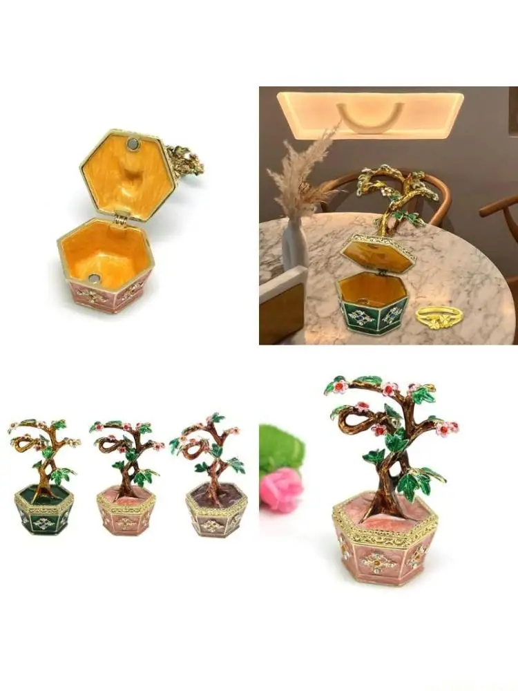 

D46E Creative Money Tree Shaped Desktop Ornament Jewelry Box with Lid Storage Container for Sorting Small Item