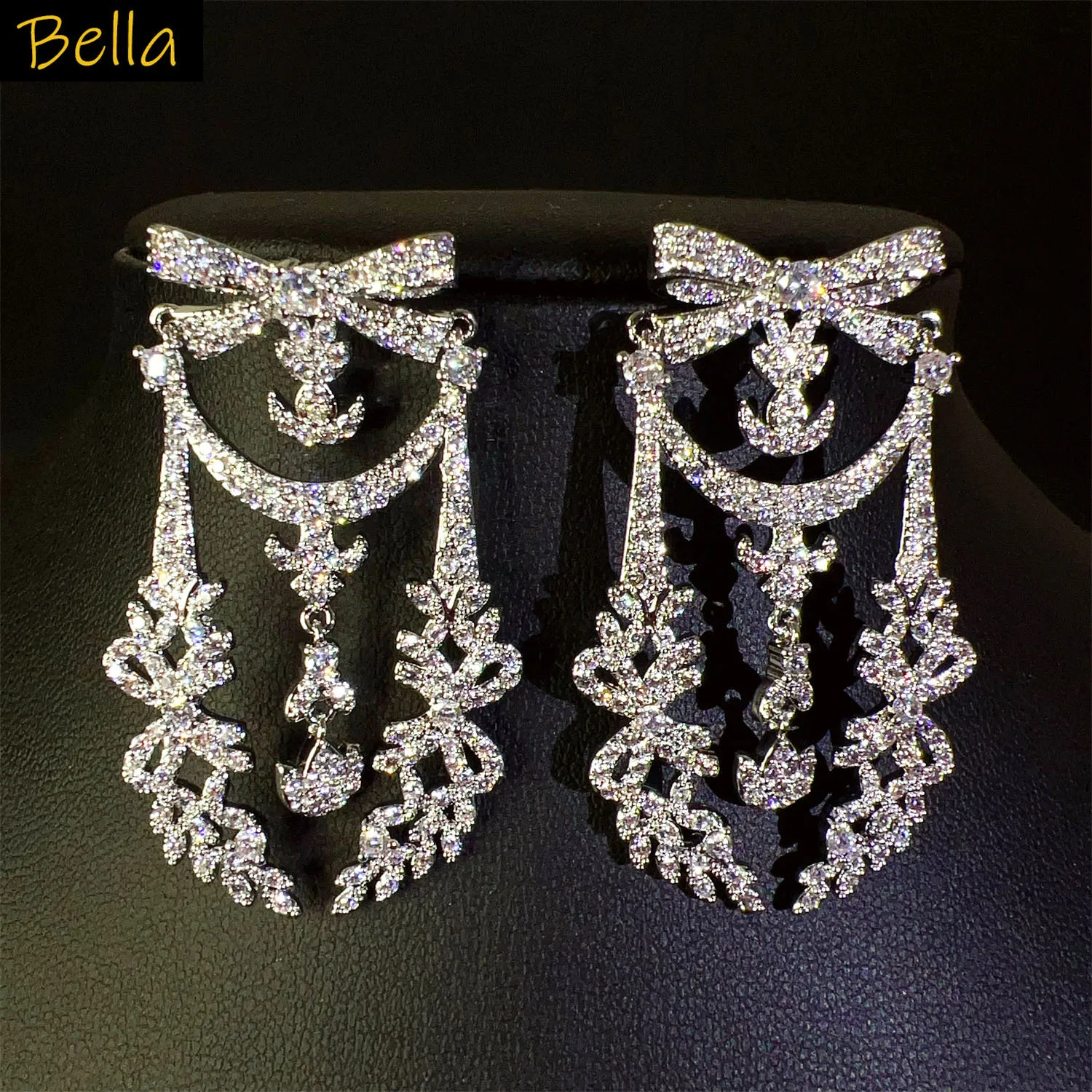 Sparkling cubic zirconia Chandelier dangle Earrings for women Heavy Crafted Luxury Statement earrings Wedding Evening Party
