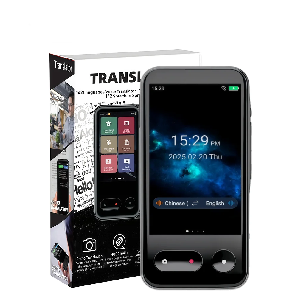 2026 새로운 T7 PRO 4G 지능형 SIM 번역기 4000mAh 대용량 배터리 역방향 충전 4인치 135개 언어 온라인 번역