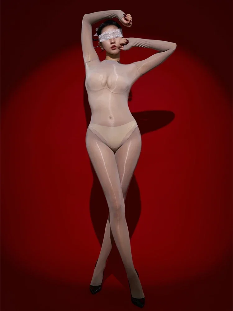 Унисекс, бесшовный бюст, глянцевые блестящие чулки для тела, оболочка для пениса, закрытый боди с открытой промежностью, колготки, сексуальный купальник, сиамский комбинезон