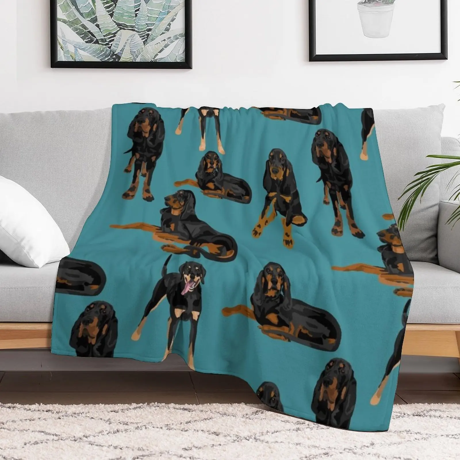 Black and Tan Coonhounds on Teal Throw Blanket Sofa Softest halloween Fashion Sofas Blankets