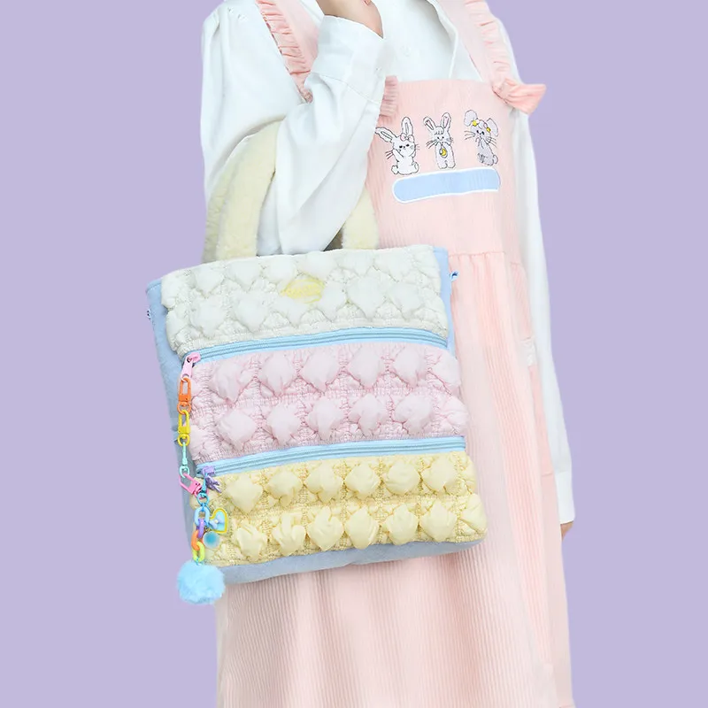 Original 2026 New Arrival Triple Color Puff Cloud Tote Bag Women's Large Capacity Ruched Plush Shoulder Bag