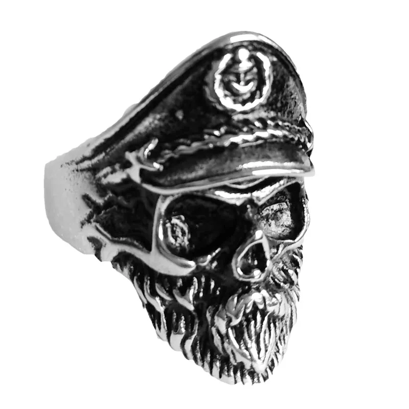 

Europunk Legion Men's Ring Skull Officer Navy Captain Stainless Steel Rings Size 8-13