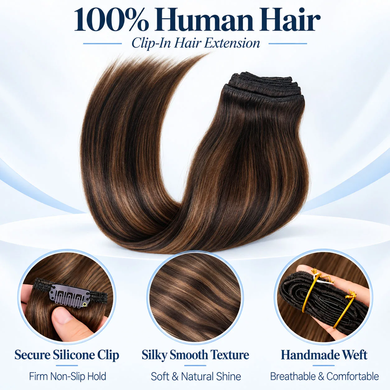 Highlight Ombre Colored Clip In Hair Extensions 100% Human Hair  #T26P2 Dark Brown To Chestnut Brow 120Grams/Pack 7Pcs/Sets Real Remy Straight Hair 18-26 Inch Clip on Hair Extension For Women