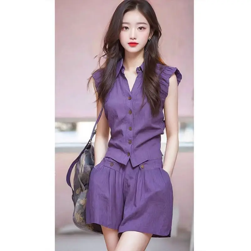 

Summer New Wear with Fashion Slimming Temperament Foreign Style Goddess Blouse with Shorts Suit