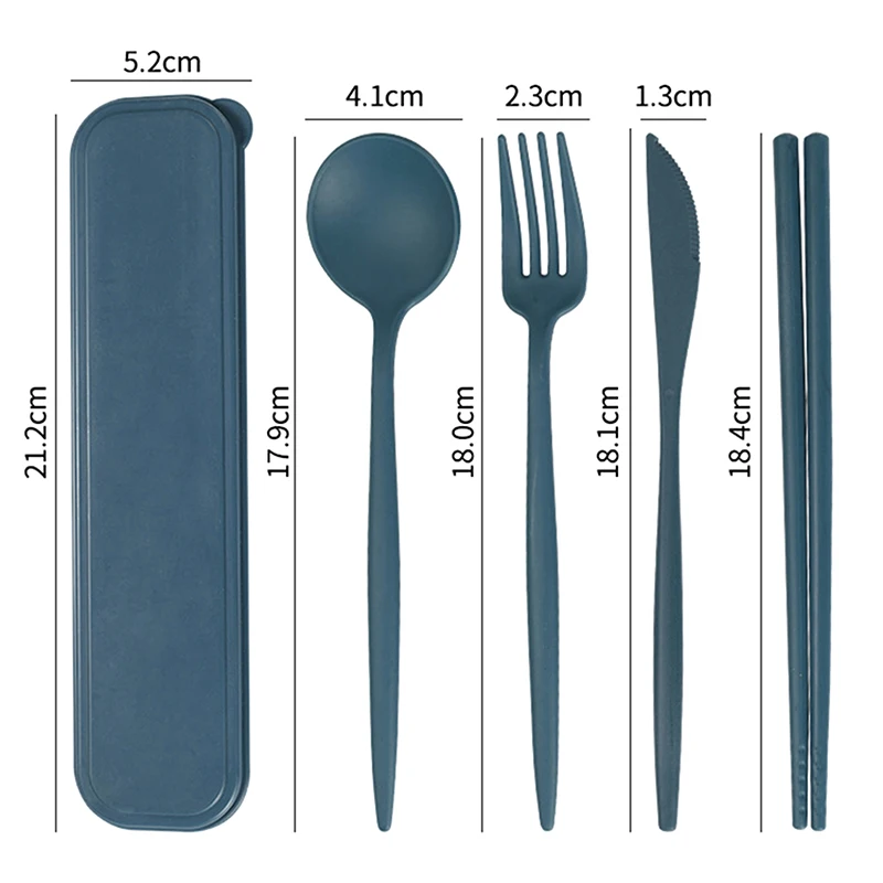 Ustensiles portables avec boîte, couverts en paille de blé sains, baguettes réutilisables, fourchette, couteau, cuillère, ensemble de ustensiles de cuisine, 4 pièces