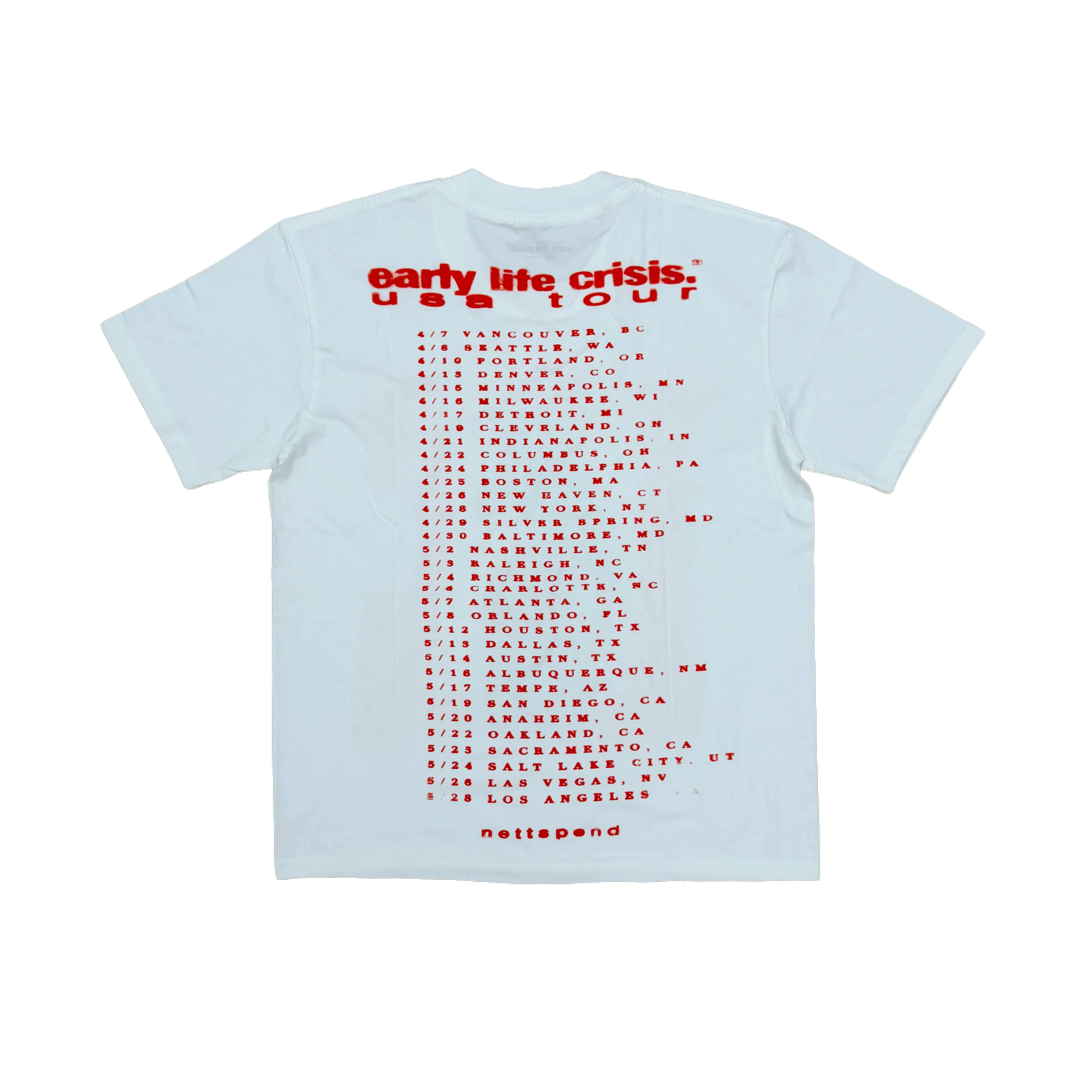New Men Early Life Crisis Nettspend Tour Merch T Shirts T-Shirt Hip Hop Skateboard Street Cotton T-Shirts Tee Top US size k3