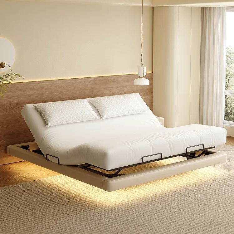 Multifunctional electric intelligent no bedside suspension small apartment liftable bed cream wind no backrest