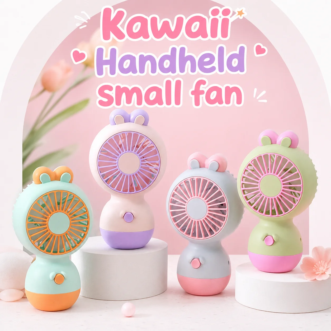 Kawaii Rabbit Handheld Mini Fan Portable USB Rechargeable Desktop Cooling Fans Cute Cartoon Pocket