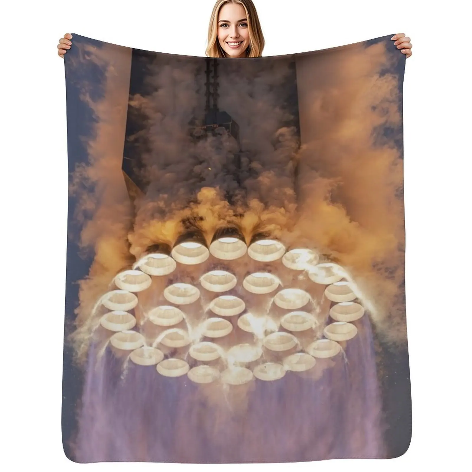 

SpaceX Starship 33 Raptor engines Throw Blanket Soft Sherpa Fleece Warm Blanket for Winter