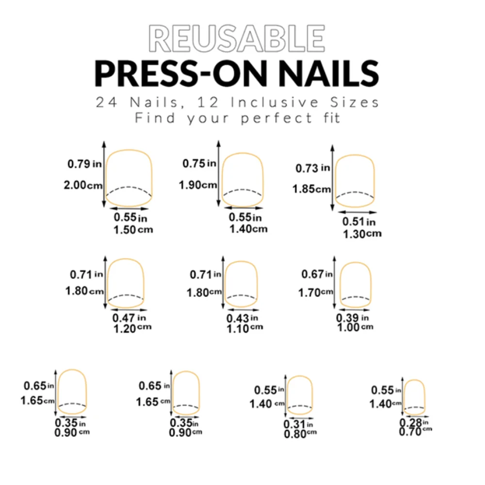 Size chart included in packaging for custom fit