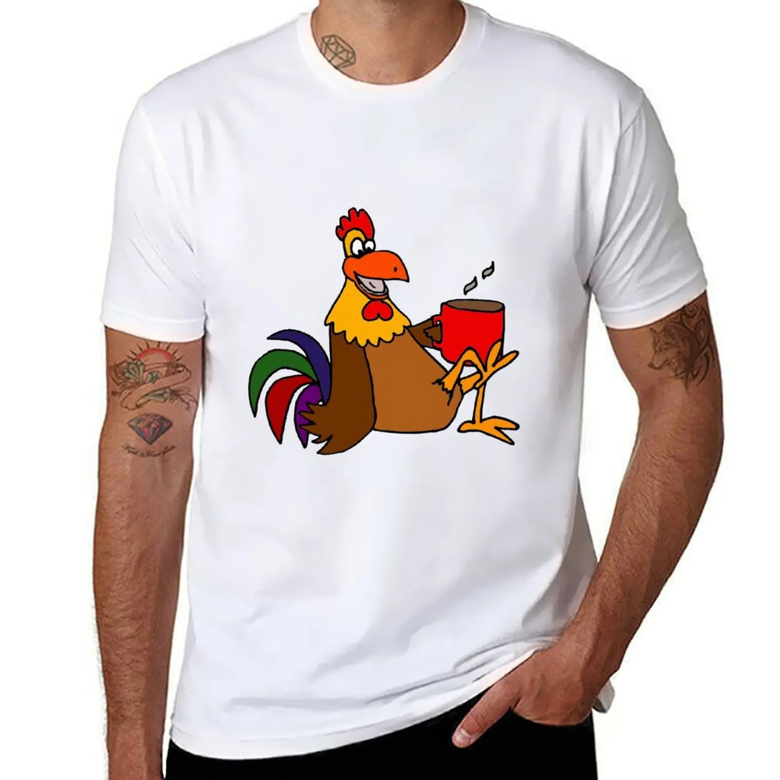 

Cool Funky Rooster Drinking Coffee T-Shirt man t shirts for men casual funny t shirts dark humor T-Shirt