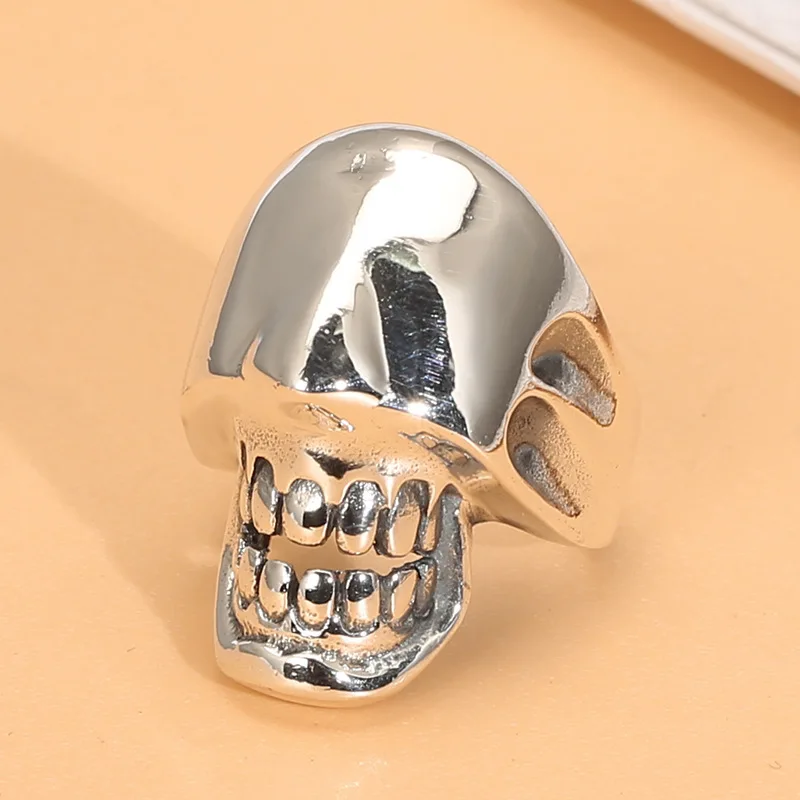 

S925 sterling silver distressed men's tough guy punk skull big ring wide shaped