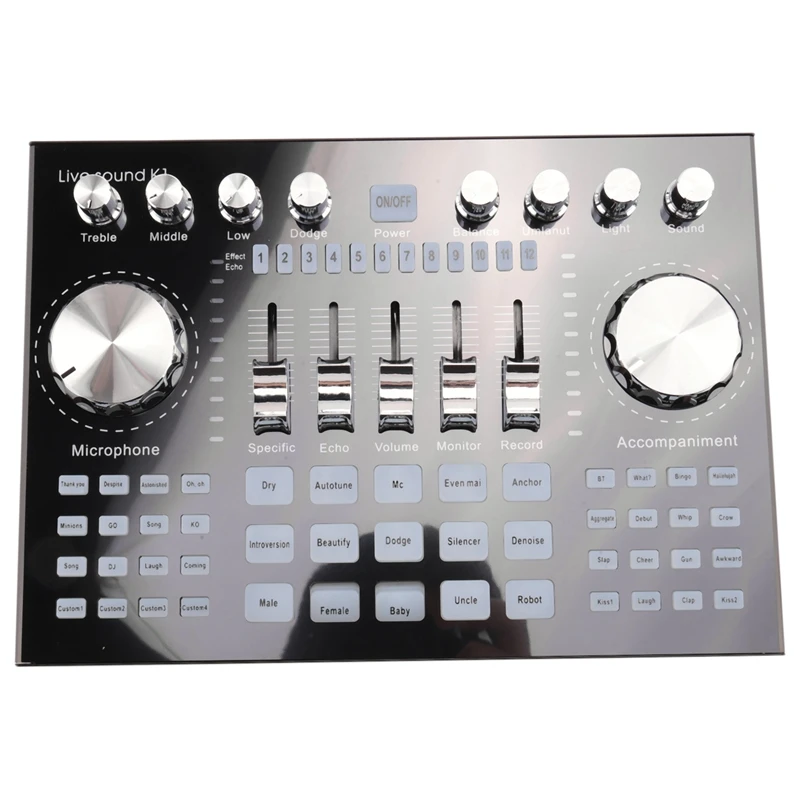 RISE-K1 Live Sound Card Portable Bluetooth Sound Card Profession Adjustable Volume Audio for Music Recording Karaoke Singing