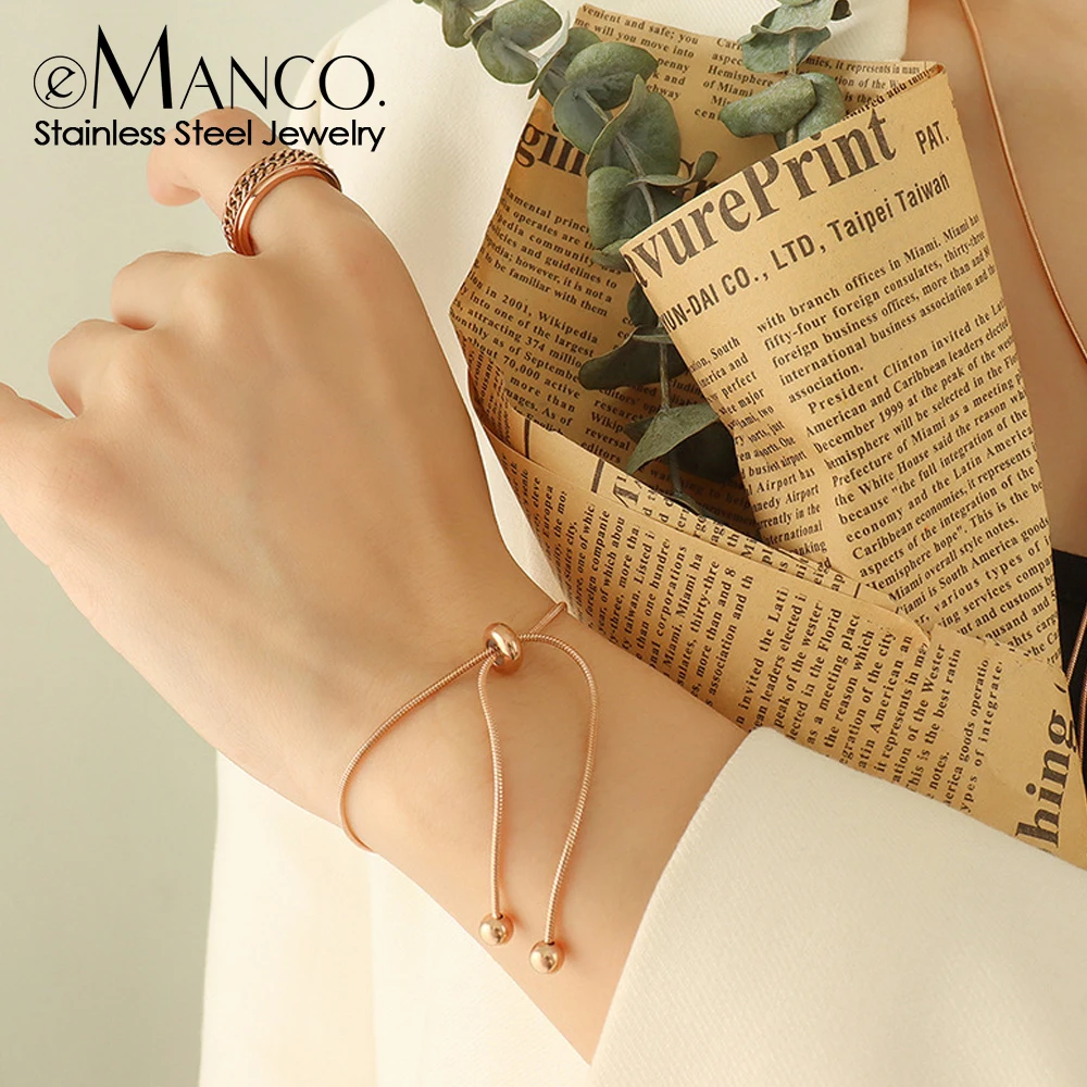 EMANCO New Stainless Steel Hand Chain Round Bead Snake Chain Bracelet Adjustable Size Couple Holiday Gift