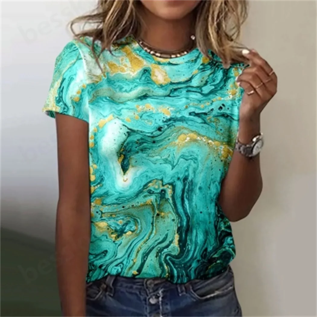 

Ladies' Spring and Summer Printed T-shirt with short sleeves and round neck