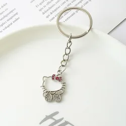 Anime Sanrio Hello Kitty Keychain Cartoon Figure Hollow KT Cat Metal Badge Pendant Keyring Kawaii Jewelry Accessories Gifts