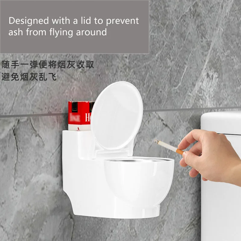 Wall-mounted Ashtray Toilet shaped Ashtray With lid Funny Bathroom Decorative Plastic Multi-function Ash Tray For Home Men Gifts