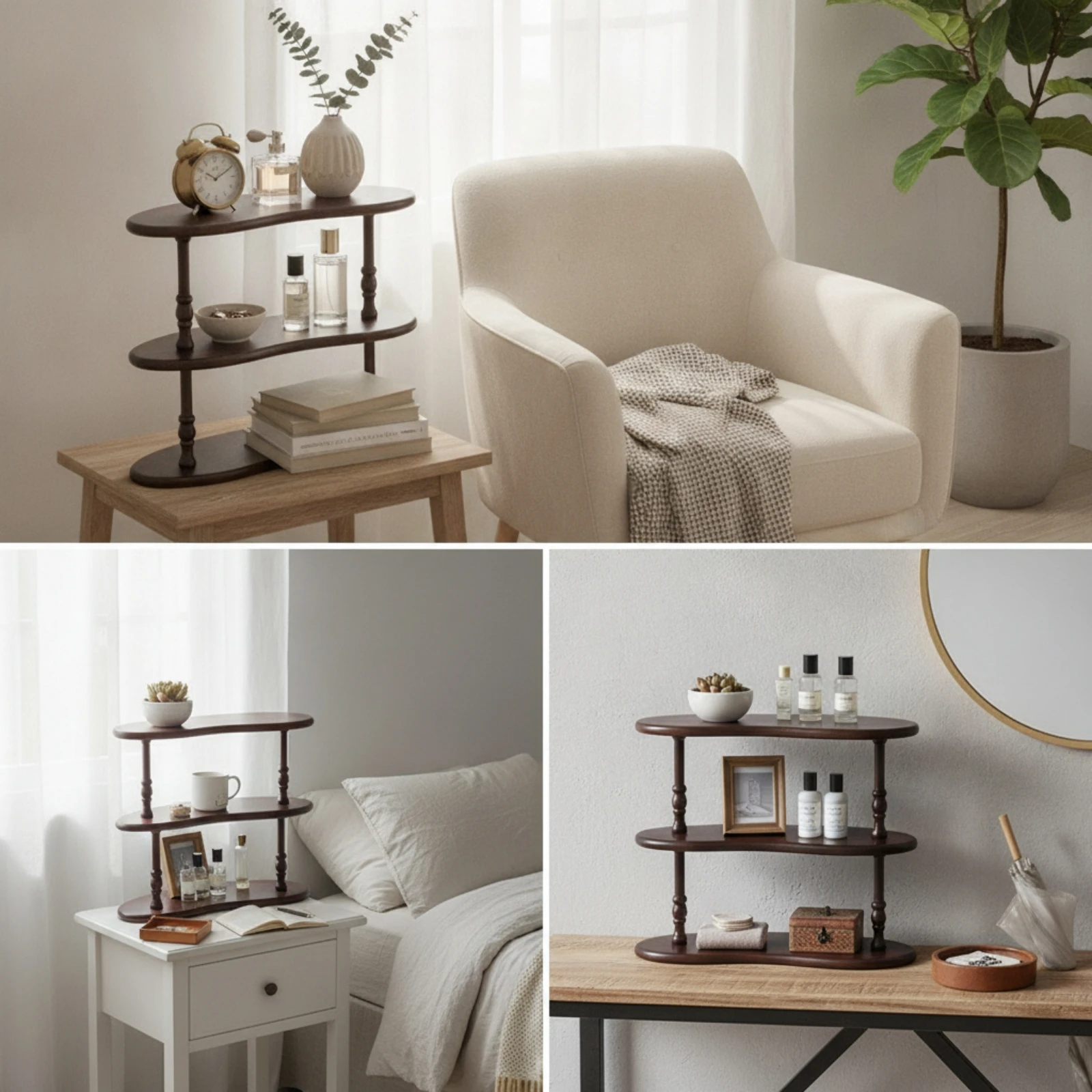 3-Tier Shelf Vintage Curved Shelf Bookcase with Shelves Simple Unattached Standing Bookshelf Stylish for Collectors, Living Room