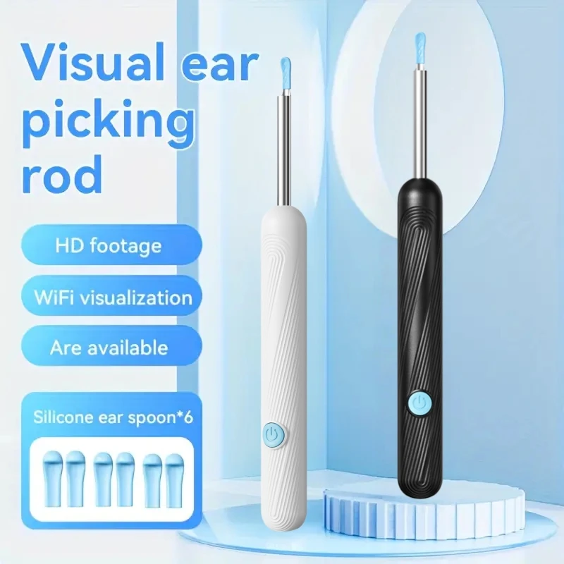 1080P HD Camera Ear Cleaner and Manual Rinse Bottle, All-in-One Ear Cleaning Kit, Real-Time App View, LED Light, Multiple Replaceable Tips, Home Use Gift Set for Adults & Family
