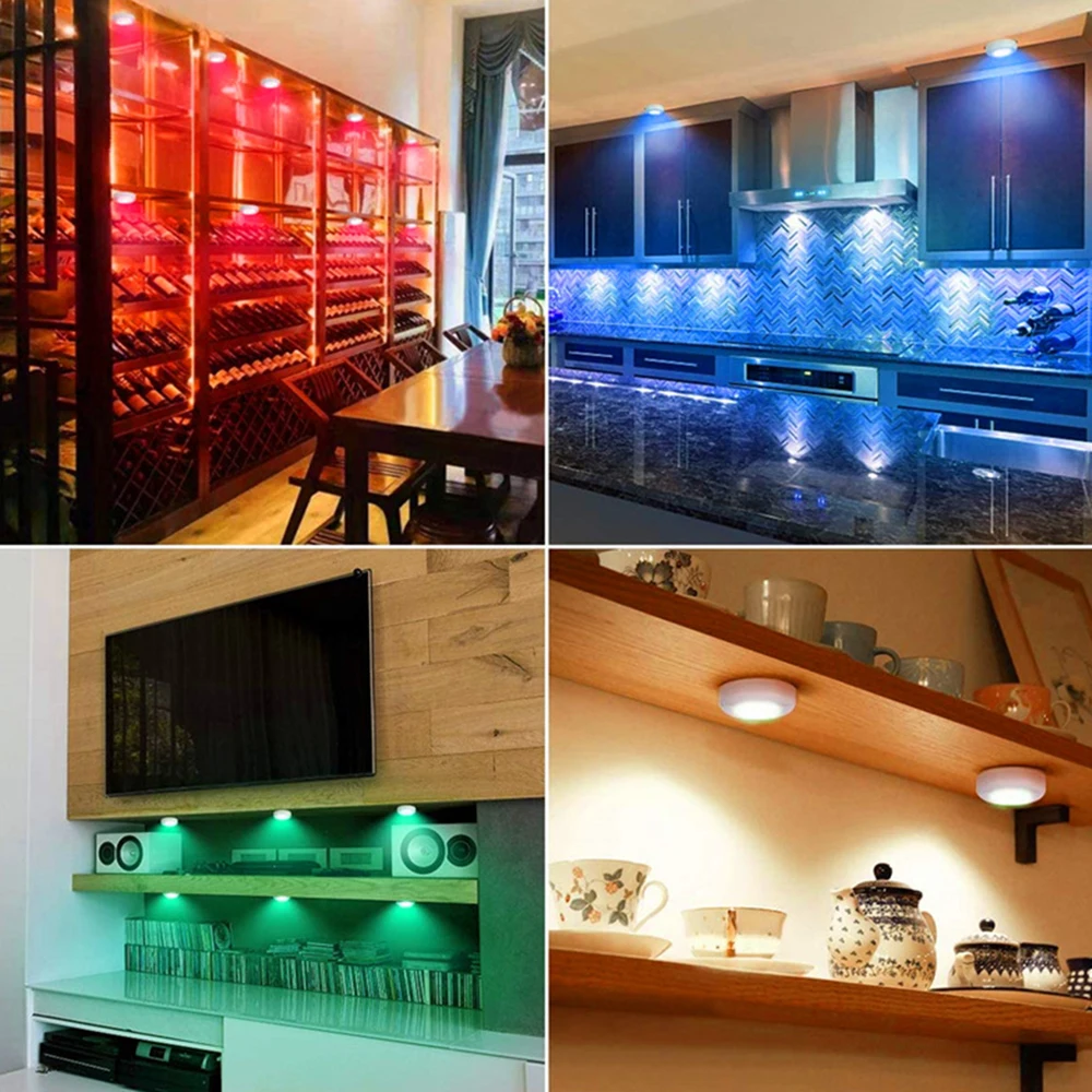 LED Puck Light RGB 13 Colors Night Light Battery Powered with Remote and Touch Control for Bedroom, Under Cabinet Light, Kitchen