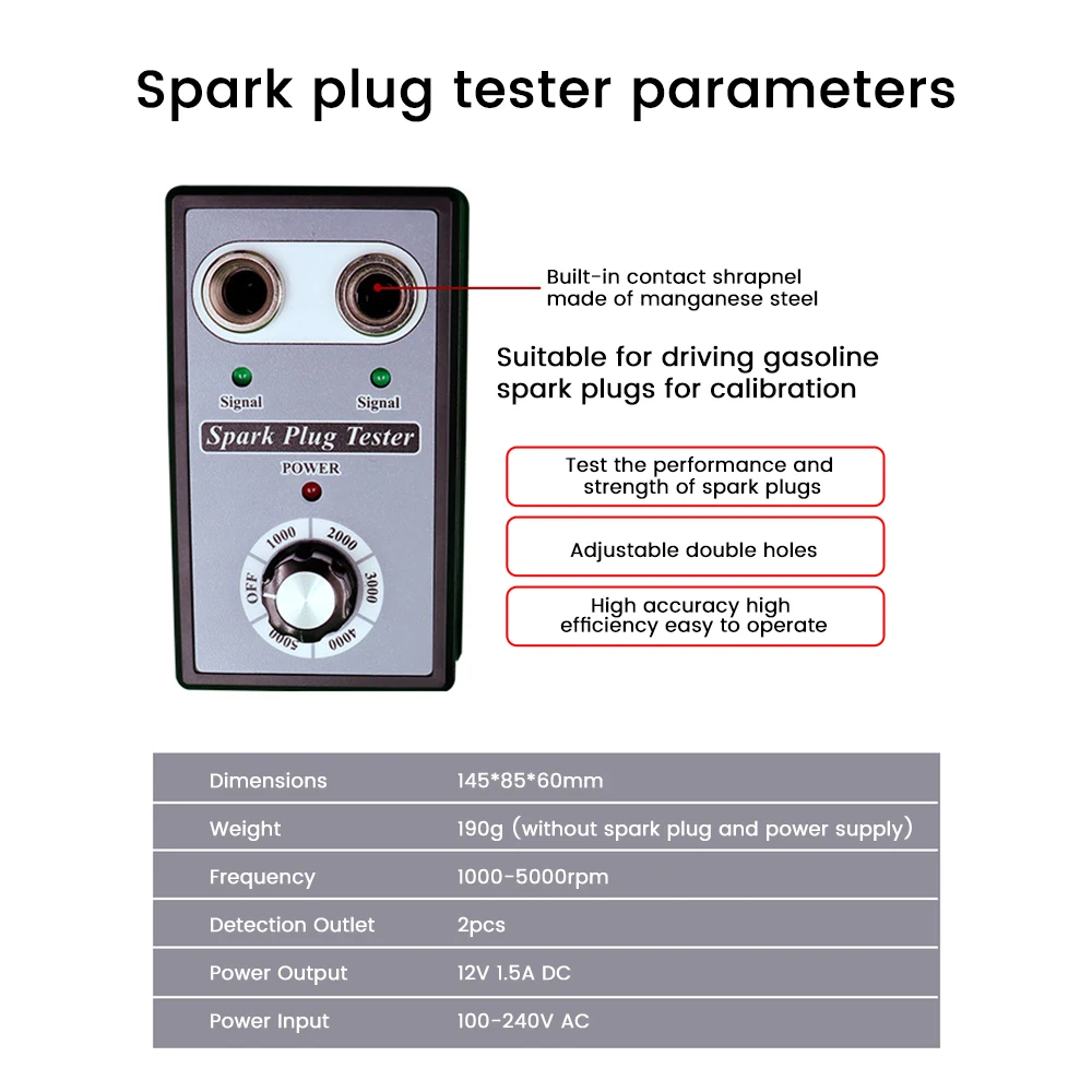 Adjustable Dual Hole Sparking Plug Tester  Ignition Plug Analyzer Diagnostic Tool EU Car Motorcycle Ignition Coil Checker