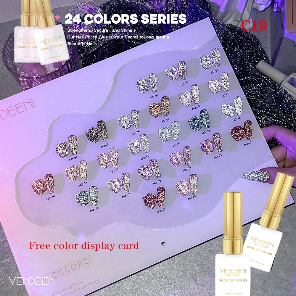 Vendeeni 24 kleuren/set Fantasy Galaxy Broken Diamond Gel nagellak UV LED glitter reflecterende manicure vernis met kleurenkaart