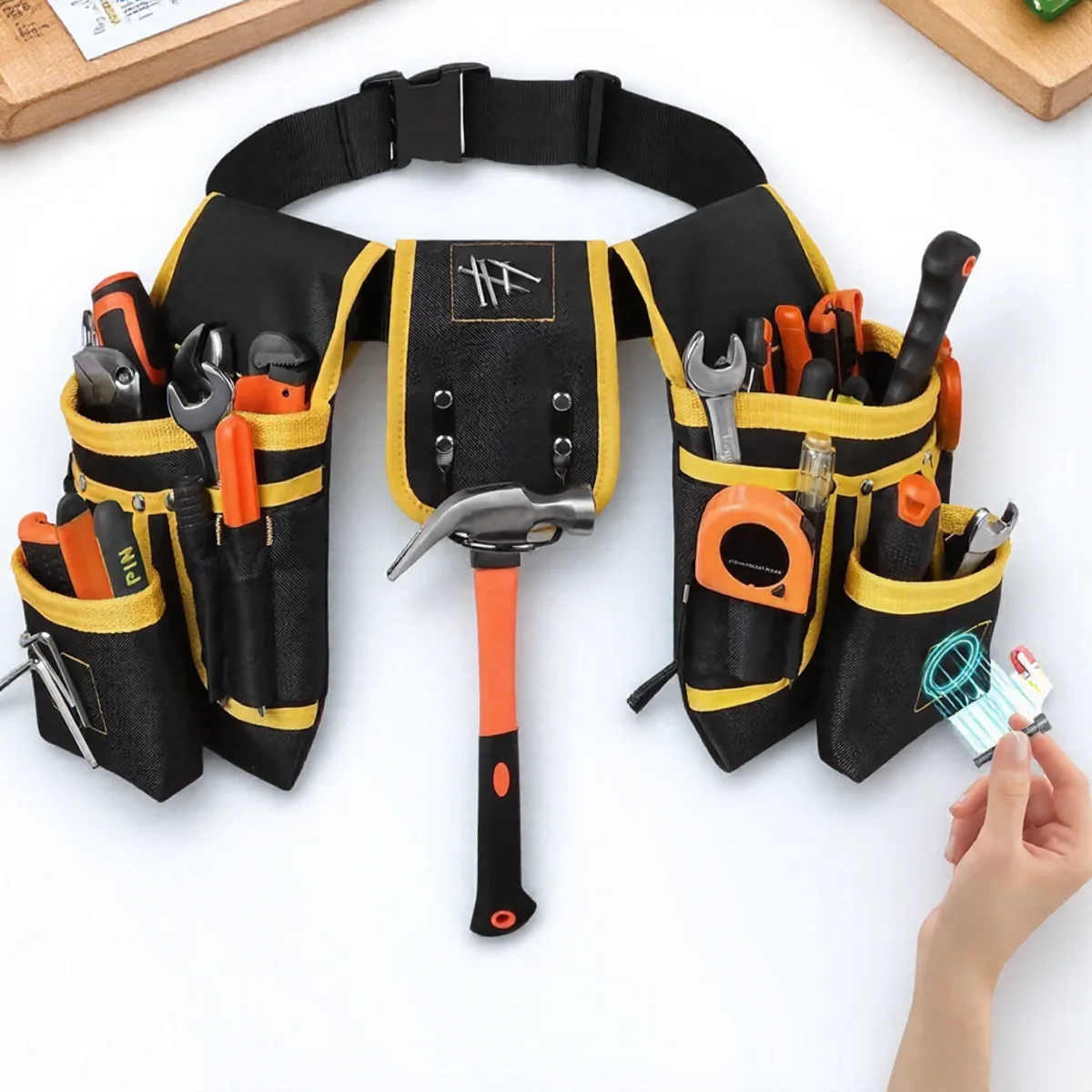 

Adjustable Men's 26 Pockets Tool Belt Magnetic Holder Sturdy Waist Pouch for Craftsmen Carpenters