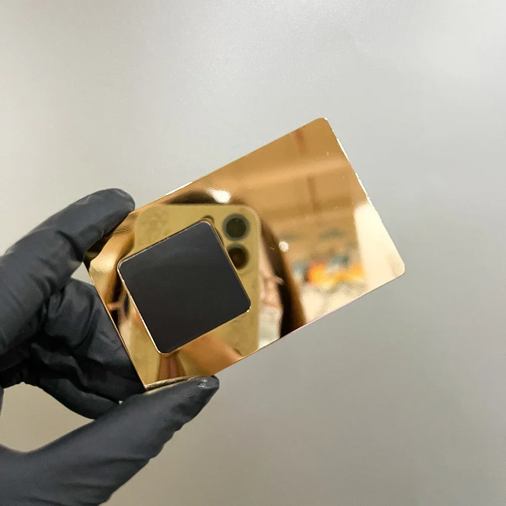 Tarjeta de visita personalizada del metal negro del espejo NFC del oro del espejo RFID con el logotipo