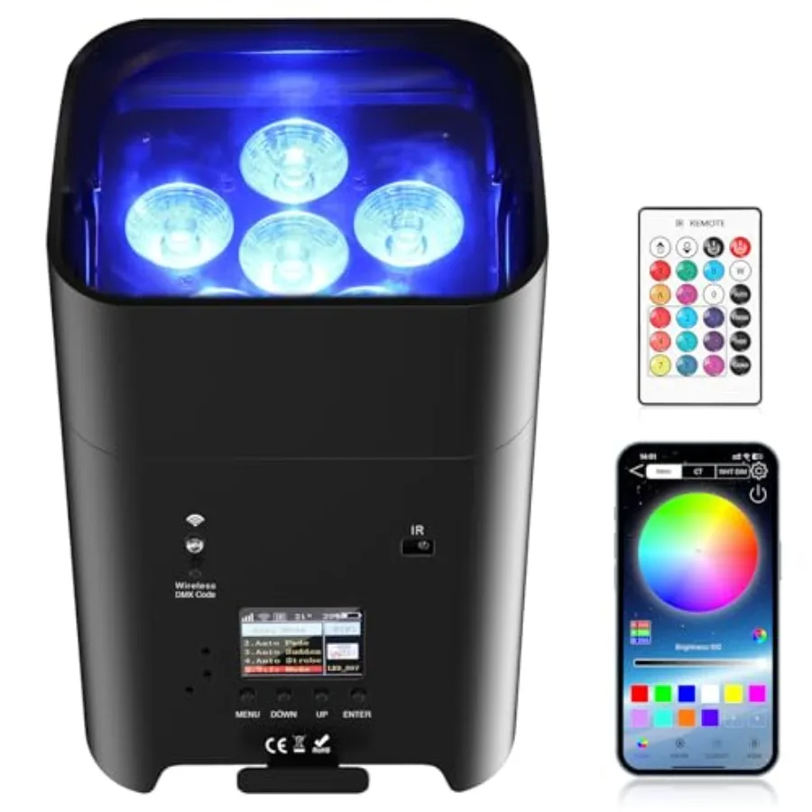 

Battery Powered Uplights Rechargeable Par Can 6x18W RGBWA+UV LED Uplight 9600 mAh APP/Remote/DMX512 Control Stage Lights Upligh