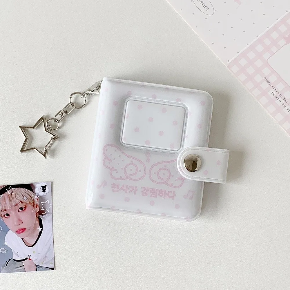 Cute 2-Inch Photo Card Holder Snap Button PVC Photocard Binder Angel Wings Card Storage Book For K-Pop Collecting