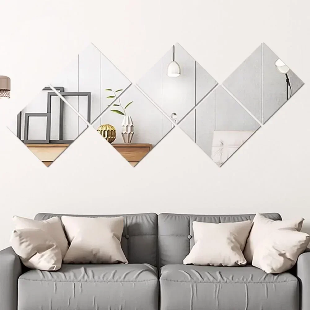 6pcs 3D Square Mirror Tile Wall Stickers 20x20cm Acrylic Silvery Mirror Decal Self Adhesive Sticker Decor For Bathroom Bedroom