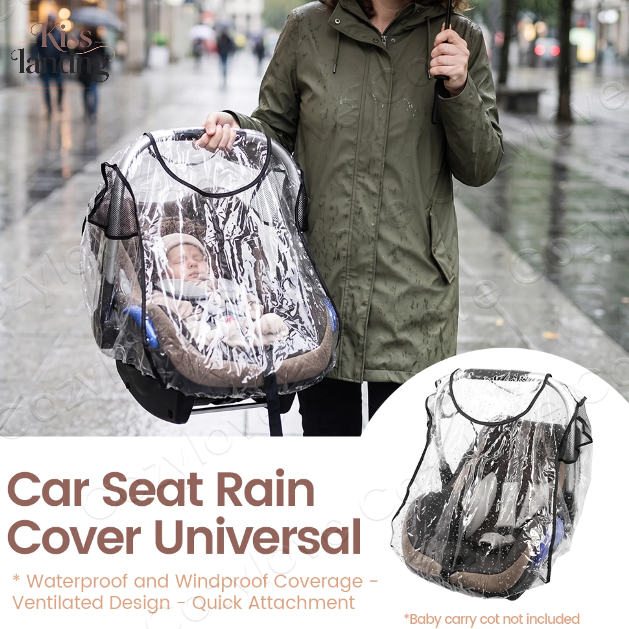 

Universal Baby Car Seat Rain Cover | Waterproof Windproof Transparent Carrier Cover with Vent Mesh Window