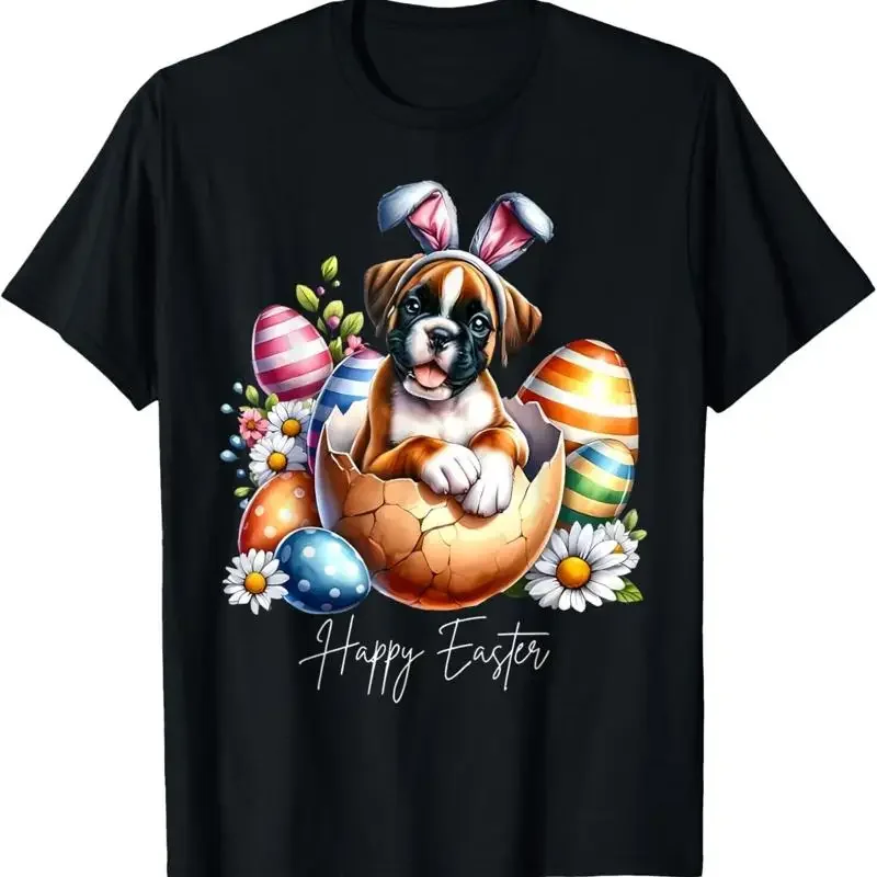 Cute Bunny Boxer Dog Floral Easter Eggs Basket Puppy T Shirt