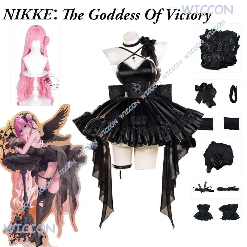 

Game NIKKE：The Goddess Of Victory Dorothy Dawn Party Cosplay Black Sexy Dress Dorothy Cosplay Wig Women Halloween Roleplay Suit