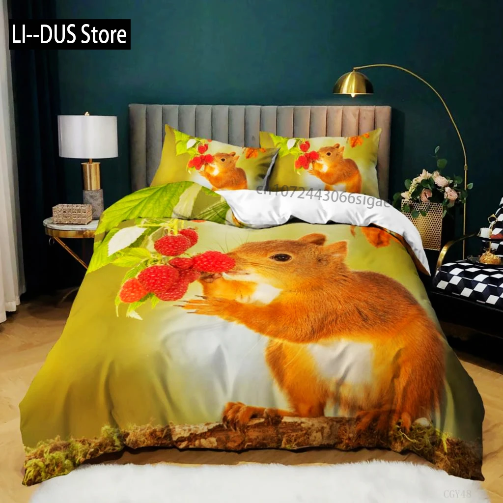 

Squirrel Duvet Cover Set Cute Squirrel Branches Comforter Cover For Kids Boys Girl Microfiber Animal Theme King Size Bedding Set