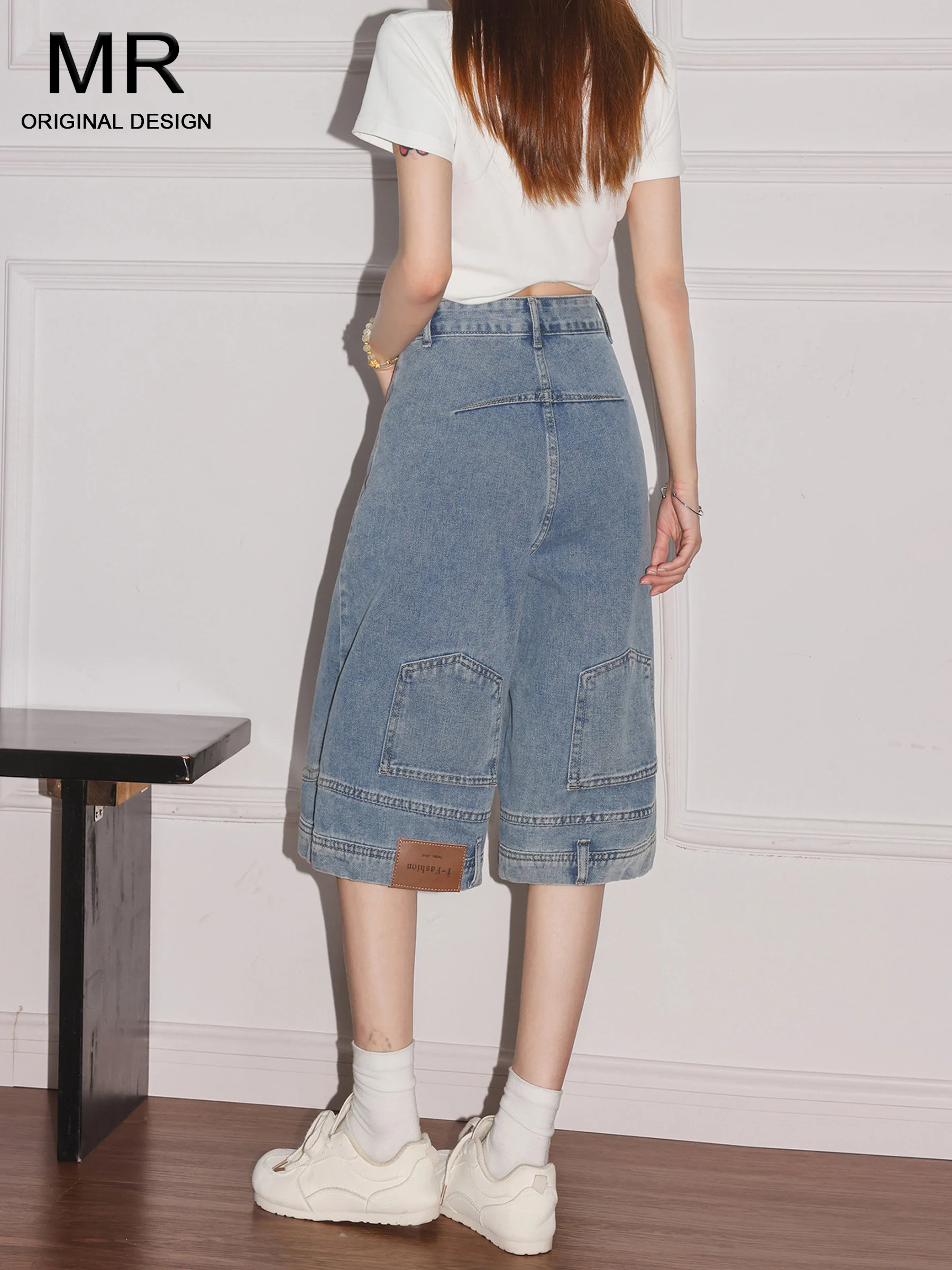 

Light Blue American Style High Waist Seven-Foot Women's Jeans Summer Inverted Design Loose Wide-Leg Mid-Pants Casual Wear