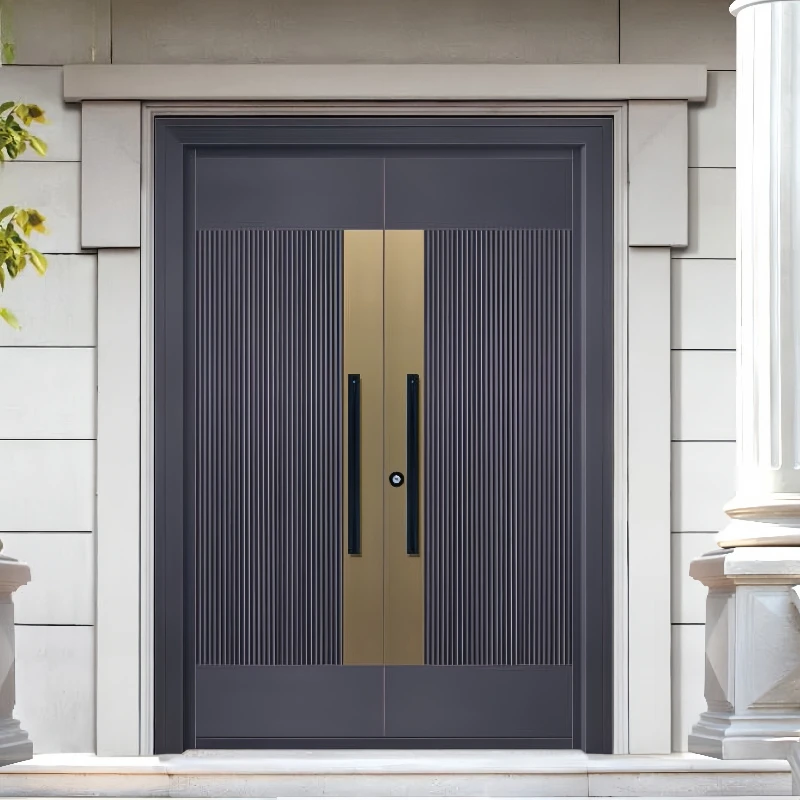 

Chinese-style luxury aluminum alloy double door, villa modern exterior door, simple retro apartment armored door.