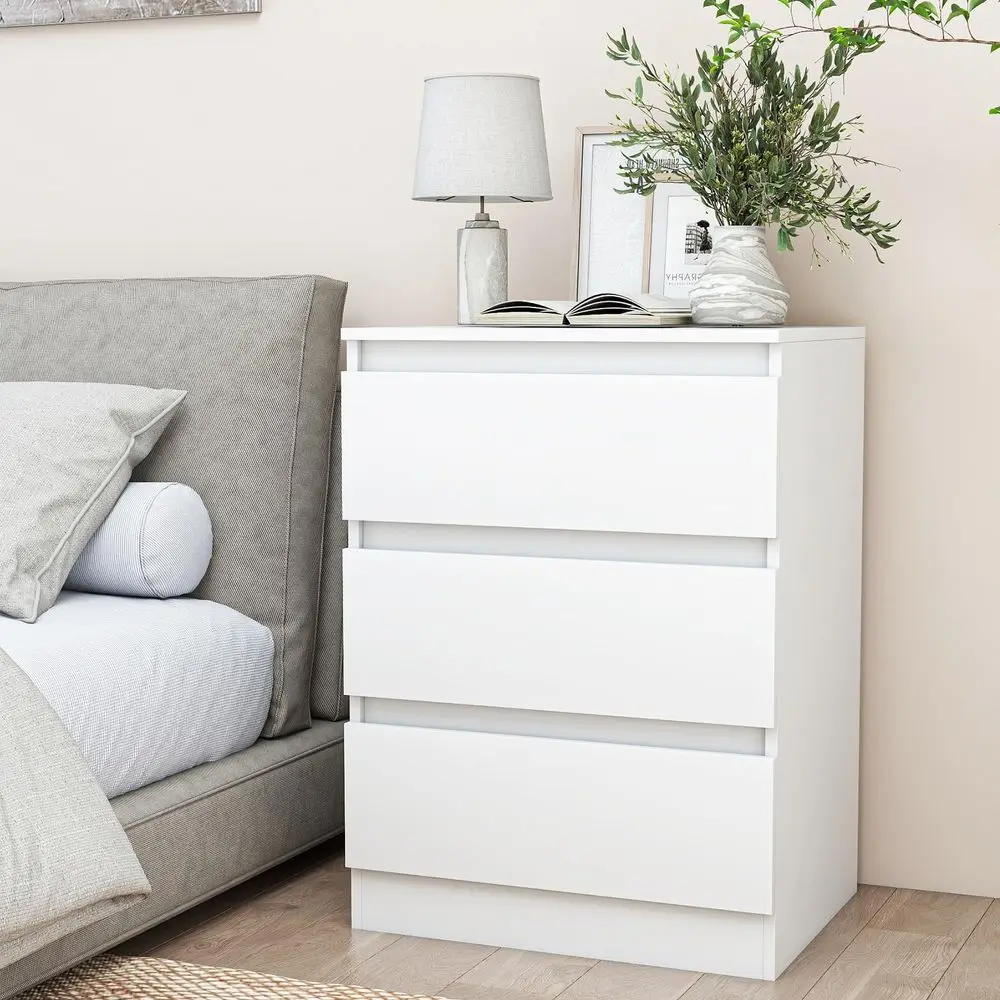 

Nightstand with 3 Drawers,Modern Tall Bedside Table with Storage for Bedroom,End Side Table with NoHandle Design for Living Roo