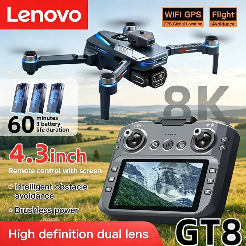 

Lenovo GT8 Drone 8K Professional Dual Camera GPS FPV Brushless Motor Optical Flow Hovering Folding Quadcopter 4K RC Dron Toys