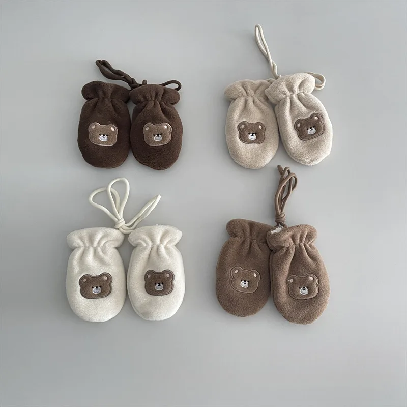 Kids Winter Warm Mittens Scarf 2PCS Set 2-5 Years Girls Windproof Cold Proof Plush Bear Ins Style Cute Baby Neck