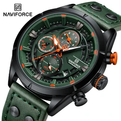 NAVIFORCE Luxury Man Chronograph Genuine Leather Trend Sport Water Resistant Watches for Men Quartz Date Display Male Wristwatch